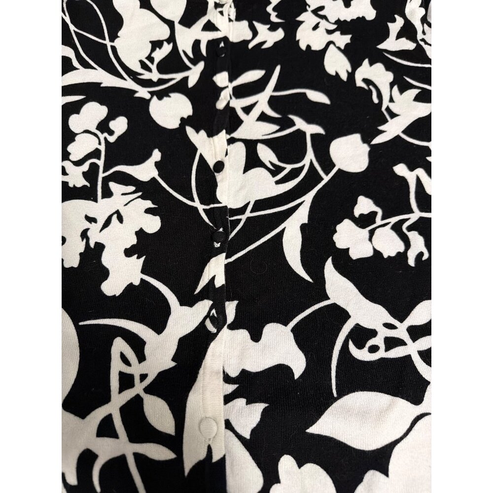 Notations Womens Black & White Floral Button-Up Cardigan Sweater XL 3/4 Sleeve - Picture 4 of 6
